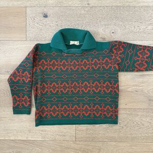 Vintage SPENCER HEY Holland Pie Virgin Wool Kids Sweater Red Green Holiday 8-10